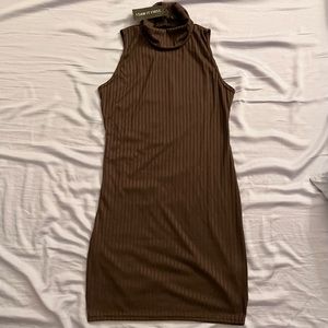 I Saw It First - Rib Knit Turtleneck Sleeveless Dress - Real size 10-12, Brown